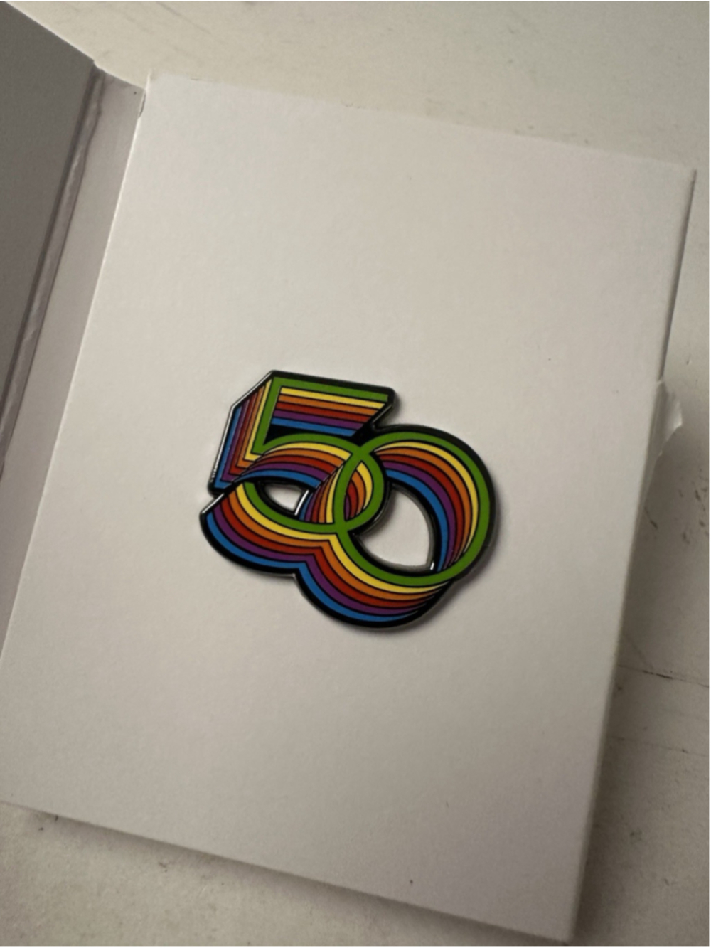 Rare Apple 50th Anniversary Rainbow 50 Magnetic Pin April 1 1976 Founders Day